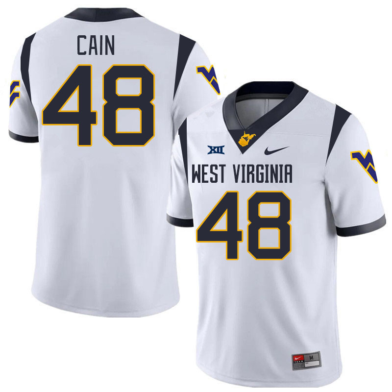 #48 Tyler Cain West Virginia Mountaineers College 2024 New Uniforms Football Jerseys Stitched Sale-White